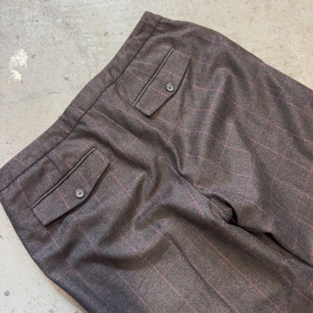 Banana Republic Martin Wool Trousers Brown Purple Windowpane Wide Leg Pants 10 - Picture 6 of 11